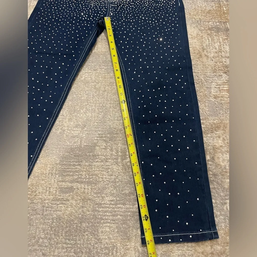 Orttu Ralph Jean Stones Jeans Med Rhinestone Blue $195 Casual Rave Party Holiday